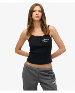 Superdry & Co Athletic Essentials Embroidered Button Cami Top - Black