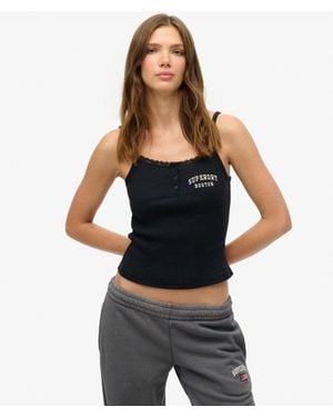 Superdry & Co Athletic Essentials Embroidered Button Cami Top - Blue
