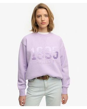 Superdry & Co Varsity Satin Applique Crew Sweatshirt - Purple