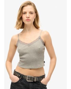 Superdry & Co Essential Lace Trim Cropped Cami Top - Grey