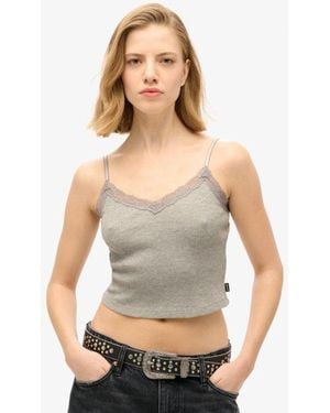 Superdry & Co Essential Lace Trim Cropped Cami Top - Grey