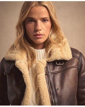 Superdry Faux Shearling Cropped Aviator Jacket - Brown