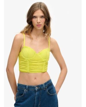 Superdry & Co Ruched Mesh Crop Corset Top - Green