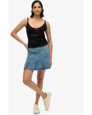 Superdry & Co Pleated Patched Mini Skirt - Blue