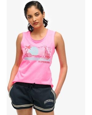Superdry Outdoor Stripe Scoop Neck Tank Top - Red