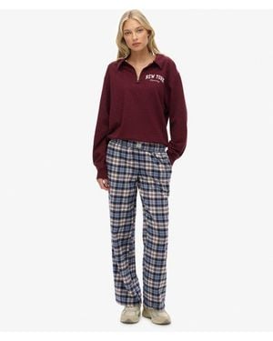 Superdry Cotton Check Elastic Trousers - Red