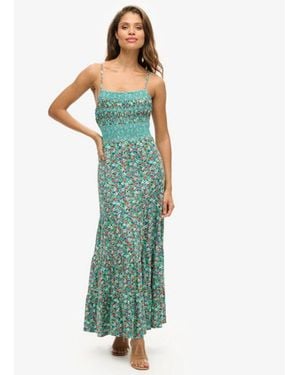 Superdry Cotton Printed Smocked Cami Maxi Dress - Green