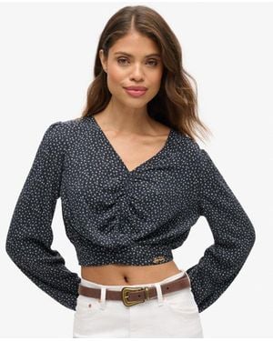 Superdry Vintage Tie Front Top - Blue