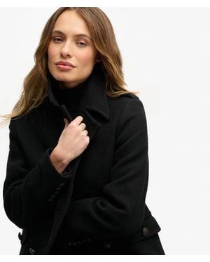 Superdry Double Breasted Wool Blend Coat - Black