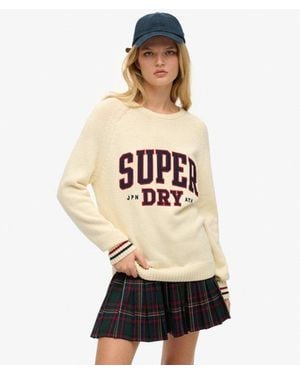 Superdry Slouchy Knitted Graphic Crew Jumper - Natural
