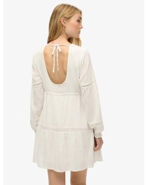Superdry Cotton Ibiza Long Sleeve Tiered Mini Dress - White