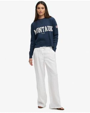 Superdry Linen Low Rise Pants - Blue