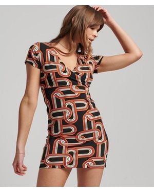 Superdry Ladies Geometric Print Wrap Day Dress - Black