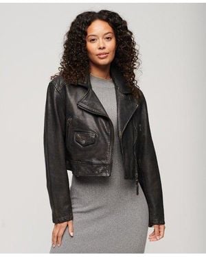 Superdry Veste de motard en cuir - Noir