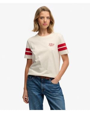 Superdry Varsity Stripe Script T-Shirt - Red