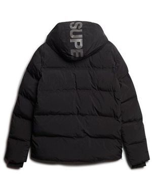 Superdry Fully Lined Logo Embroidered Hooded Boxy Puffer Jacket - Black