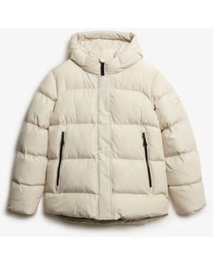 Superdry Hooded Mid Length Sports Puffer Jacket - Natural