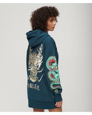 Superdry Cny Graphic Hoodie Dress - Blue