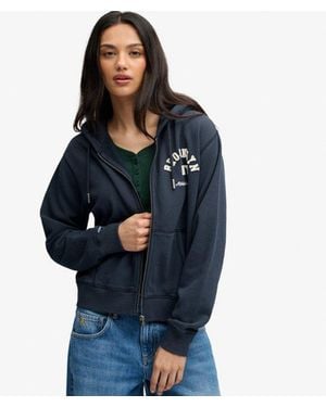 Superdry & Co Athletic Essential Relaxed Crop Zip Hoodie - Blue