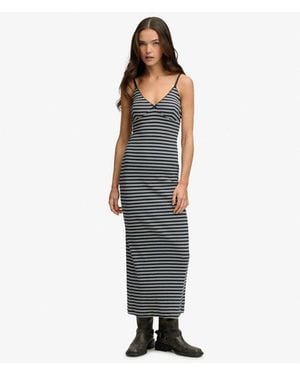 Superdry Stripe Ribbed Jersey Maxi Dress - Blue
