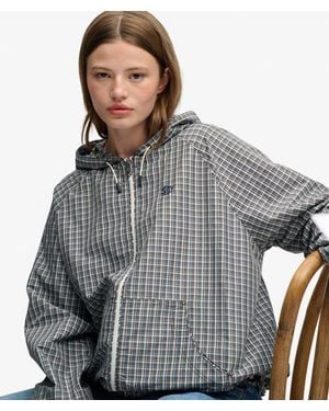 Superdry Geruite Raglan Windbreaker Jas Relaxed Pasvorm - Grijs