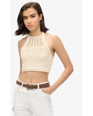 Superdry & Co Cropped Halter Crochet Top - White