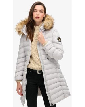 Superdry & Co Slim Fit Fuji Faux Fur Hood Mid Length - White