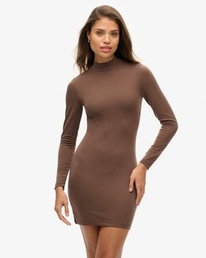 Superdry Modal High Neck Long Sleeve Jersey Mini Dress - Brown