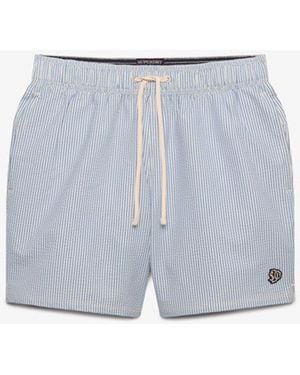 Superdry & Co Seer Sucker 15-inch Swim Shorts - Blue