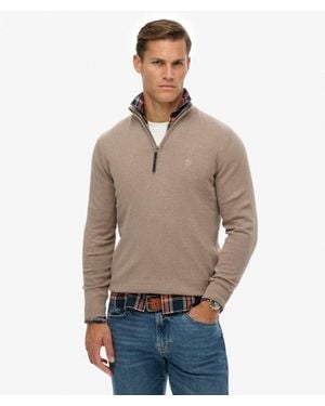 Superdry Essentials Cotton Half Zip Jumper - Natural