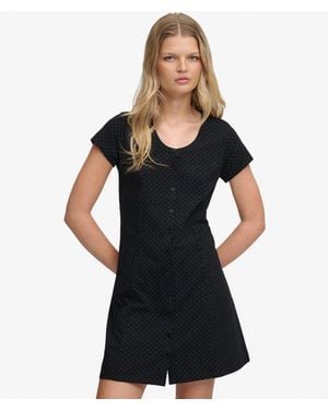 Superdry Button Through Short Sleeve Mini Dress - Black