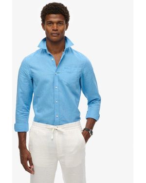Superdry Cotton Linen Long Sleeve Shirt - Blue