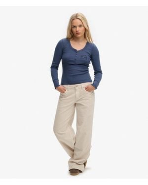 Superdry Mid Waist Baggy Mini Cord Trousers - Size: 30/30 - Blue