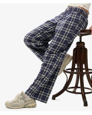Superdry & Co Cotton Check Elastic Trousers - Blue