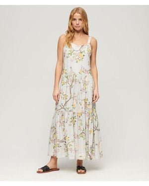 Superdry Floral Print Woven Tiered Maxi Dress - Natural