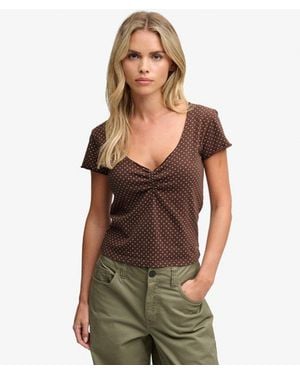 Superdry & Co Athletic Essentials Gathered Pattern Top - Brown