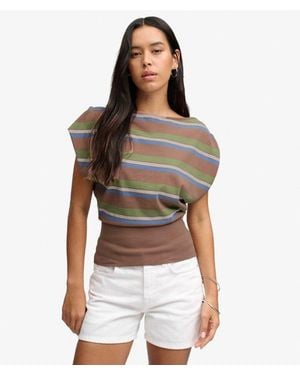 Superdry Deep Rib Stripe Bardot Top - Brown
