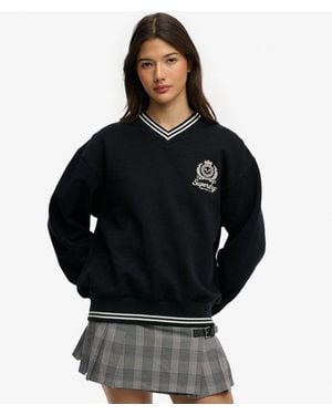 Superdry Country Club Crest V-neckline Sweatshirt - Black