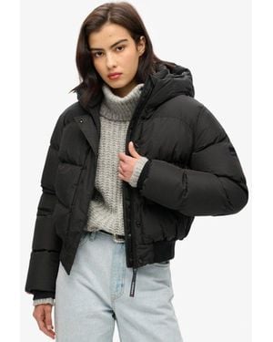 Superdry & Co Ladies Slim Fit Hooded Sports Puffer Bomber Jacket - Black