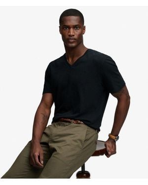 Superdry & Co Classic Cotton Linen V-neckline T-shirt - Black
