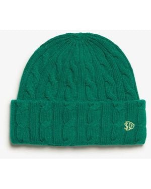 Superdry & Co Premium Cable Knit Beanie Hat - Green