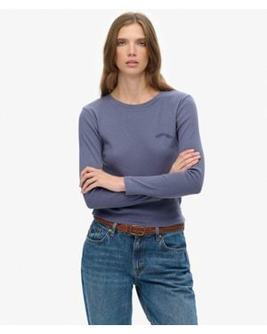 Superdry Femme Haut Côtelé Teint Athletic Essentials Logo Taille - Bleu