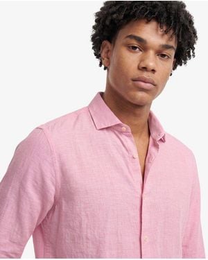 Superdry & Co Riviera Long Sleeve Linen Shirt - Pink