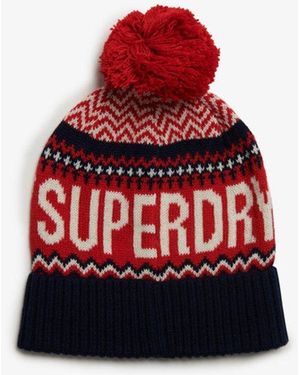 Superdry Fairisle Beanie Hat - Red