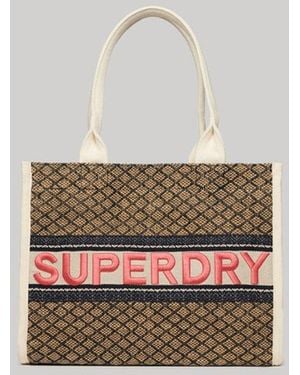 Superdry Ladies Fully Lined Embroidered Luxe Tote Bag - Natural