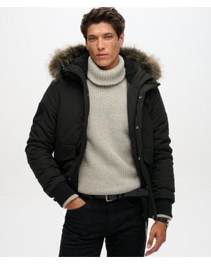 Superdry Classic Embroidered Badge Hooded Everest Puffer Bomber Jacket - Black