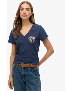 Superdry Suika Metallic Relaxed V-neck T-shirt - Blue