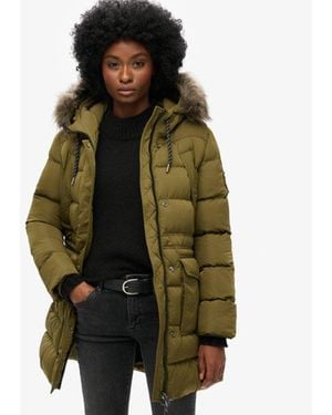 Superdry Everest Mid Faux Fur Puffer Coat - Green