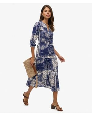 Superdry & Co Woven Tiered Midi Dress - Blue