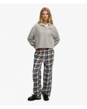 Superdry Cotton Check Elastic Trousers - Grey